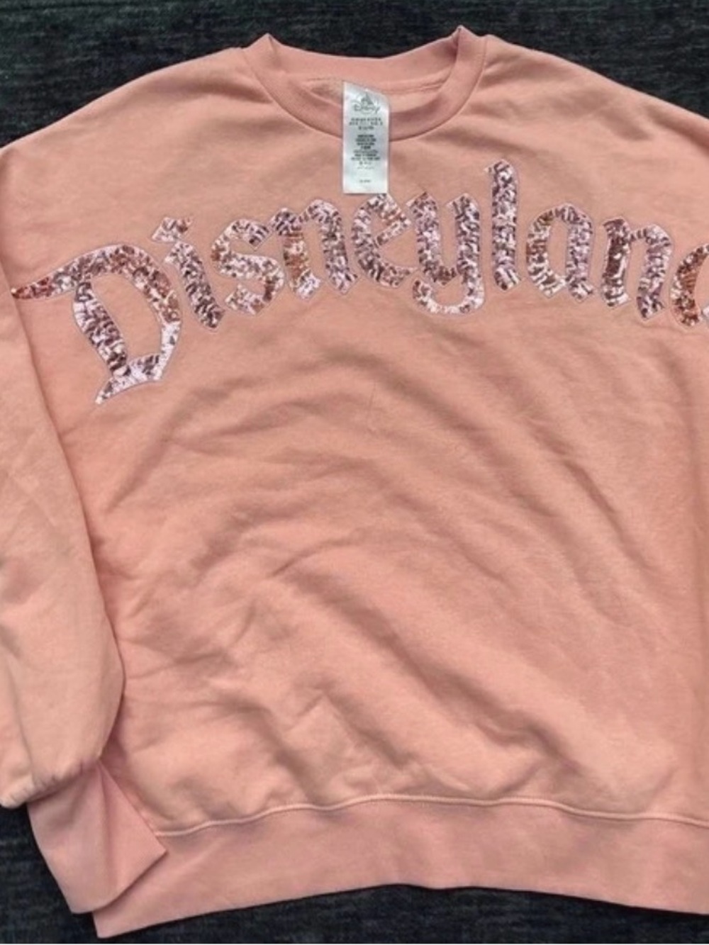 Disney Peach Pink Sequin-Logo Crewneck Sweatshirt